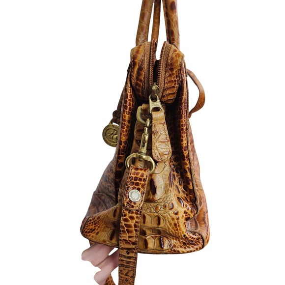 Brahmin Vtg Brown Croc- Embossed Stacy Satchel Leather Handbag Crossbody Bag - Picture 3 of 12